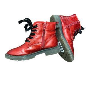 Dream Pairs Unisex Kids Red Ankle Boots 3 Lace Up Block Heels Side Zip Glittery